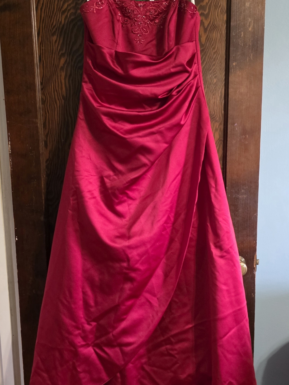David's Bridal Strapless Crimson Formal Gown